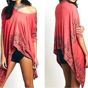 Free People Pick me up Tee red Asymmetrical Tunic Tee size small